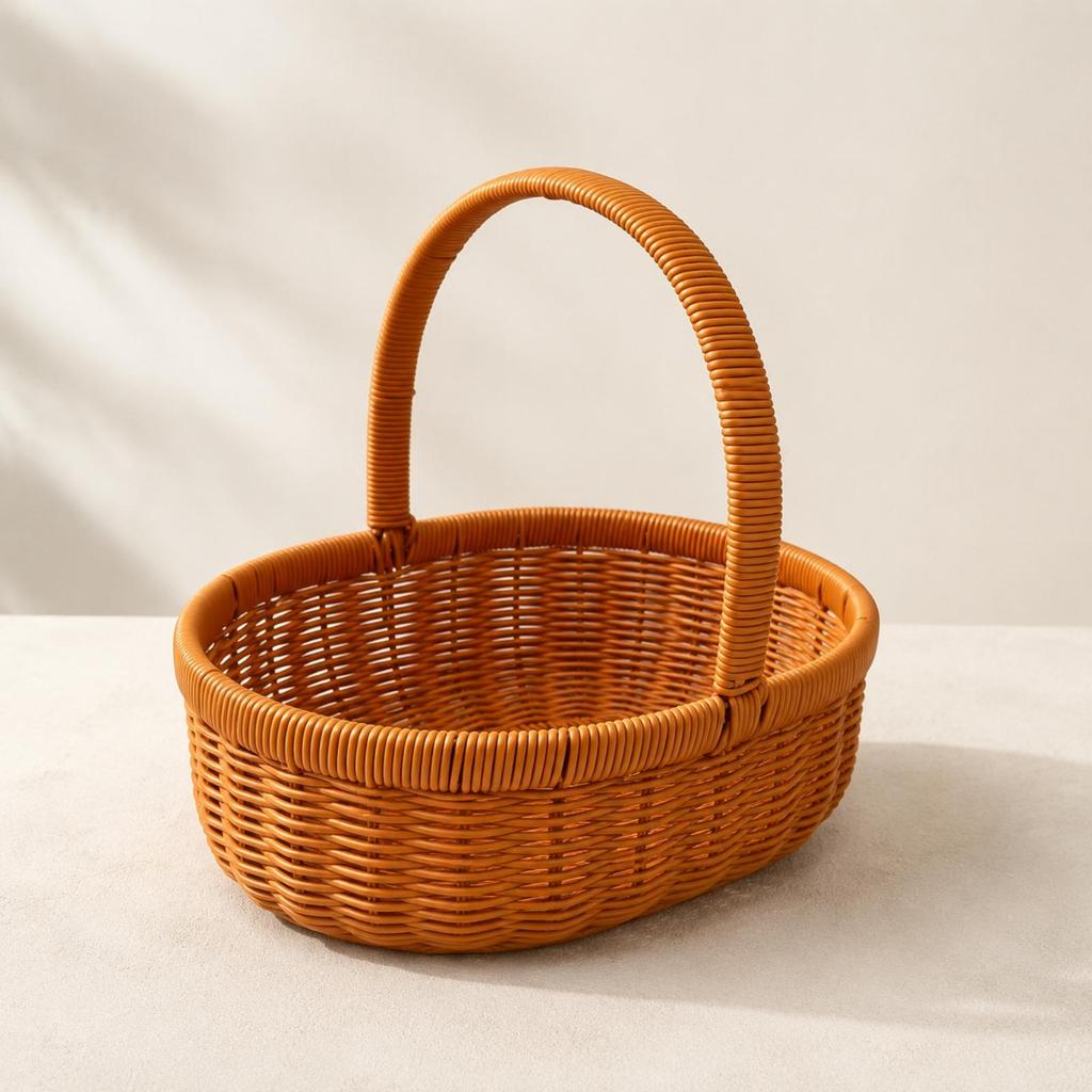 Imitation Rattan Produce Basket Handwoven Look Oval Portable for Kitchen Storage,