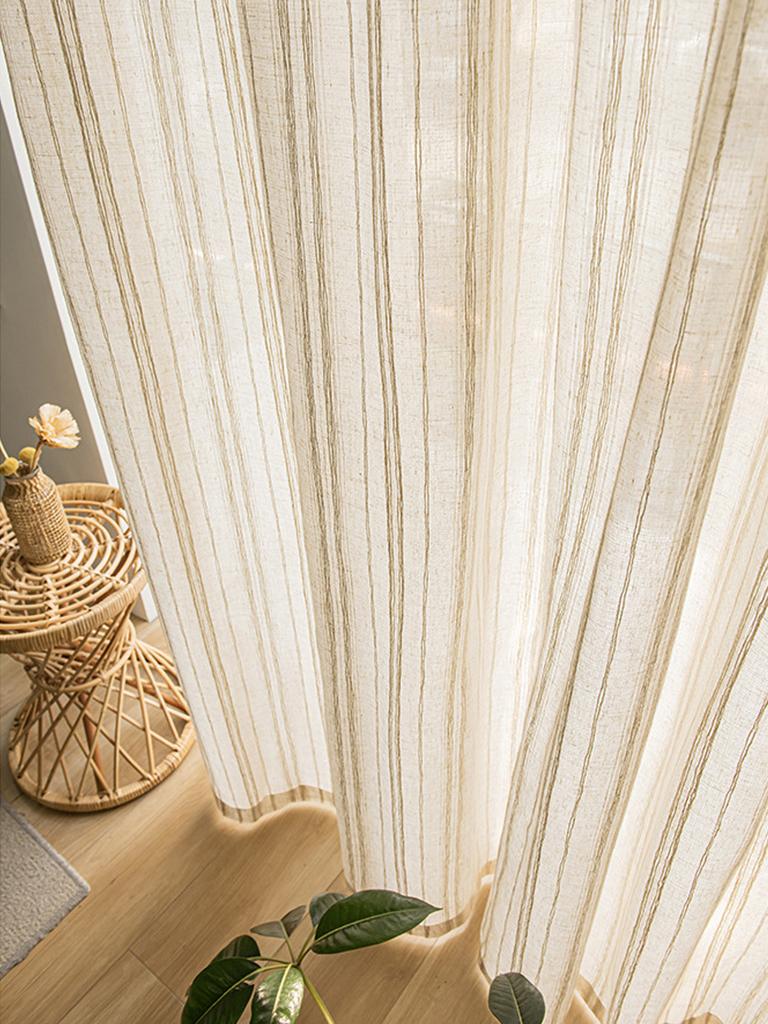 1pc Linen Blackout Mori Style Simple Solid Color Beige Sheer Curtain for Home Living Room House Decor Breathable Moaquito proof