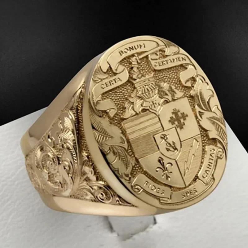Anneaux Signets Sucrés Plaqués Or de Luxe avec Blason Gravé pour Hommes Femmes Hip Hop Fête de Danse Style Couronne Bijoux Cadeau