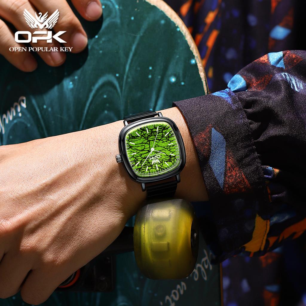 OPK 8143 Men's Quartz Wristwatch Waterproof Luminous Square Dial Steel Strap Business Dress Luxury Watch for Man