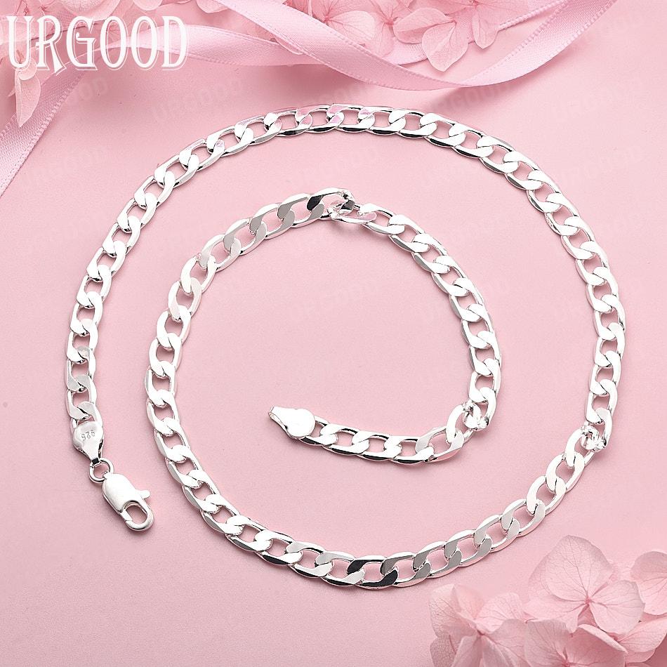 

Ожерелье из стерлингового серебра 925 пробы, боковая цепочка 6 мм, 16-30 дюймов, свадебная модная бижутерия 55cm