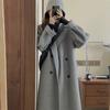 Damen Oversize Knielanger Wollmischmantel in Haferflockenfarbe Herbst Winter Leichte Schicke Oberbekleidung