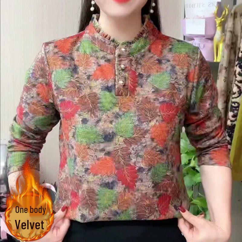 

Stylish Fleece-Lined Women s Long Sleeve Blouse for Autumn/Winter 2025 2XL