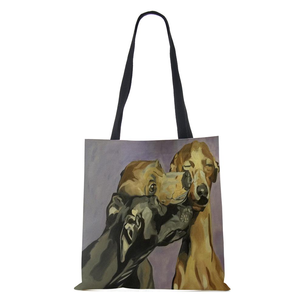 Damen Handtasche Leinen Tragetaschen mit Hundeaufdruck Lässig Reisen Strand Geschenktaschen KTY