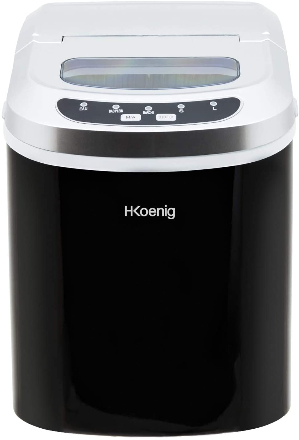 H.Koenig KB12 Silent Ice Maker, 100 W, Capacità 12 kg, Tra 6 e 13 minuti, 2 dimensioni del secchio, Nero, Plastica, 90 W, Acciaio inossidabile