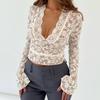 Hirigin Elegant Lace Sheer T-shirt Sexy V Neck Flared Long Sleeve Slim Fit Tees Fairy Coquette Y2K Women Vintage Crop Top Clothe