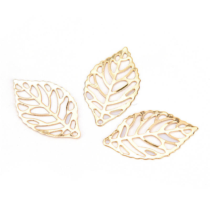 50Pcs Charm Filigree Hollow Leaves Pendant Diy Jewelry Making Leaves Metal Craft