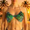 Exotic Leaf Design Backless Halter Neck Bikini with Body Chain
