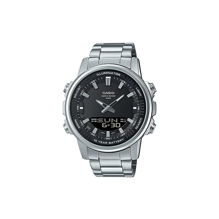 CASIO Men DRESS Black Watch AMW-880D-1AV AMW-880D-1AV Silver Strap