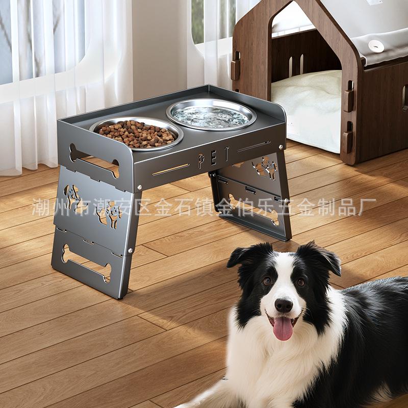 

Adjustable Stainless Steel Anti-Spill Pet Bowl with Slow Feeder Function Black Single Fold (Large Dog Feeder)