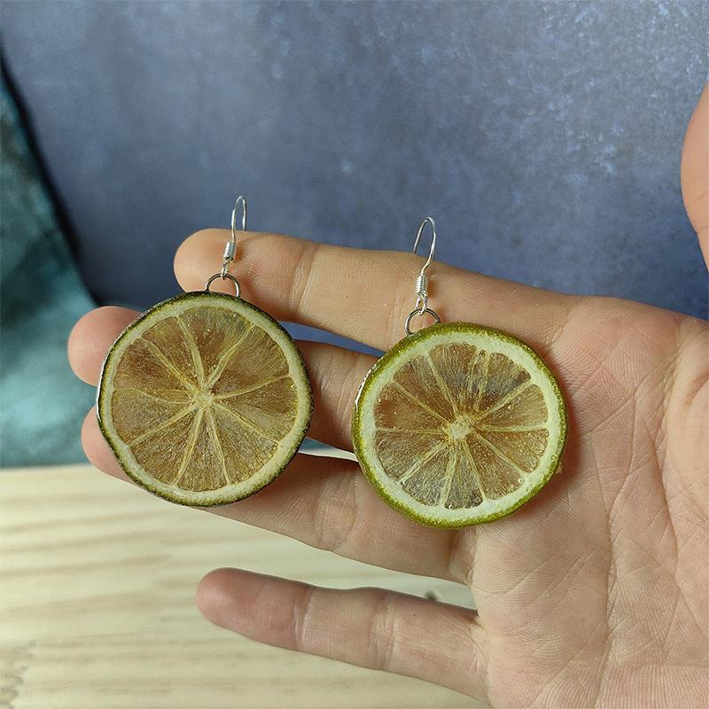 Kiwi Fruit Slice Plant Earrings for Women Epoxy Resin Handmade Dangle Jewelry for Spring and Summer Parties