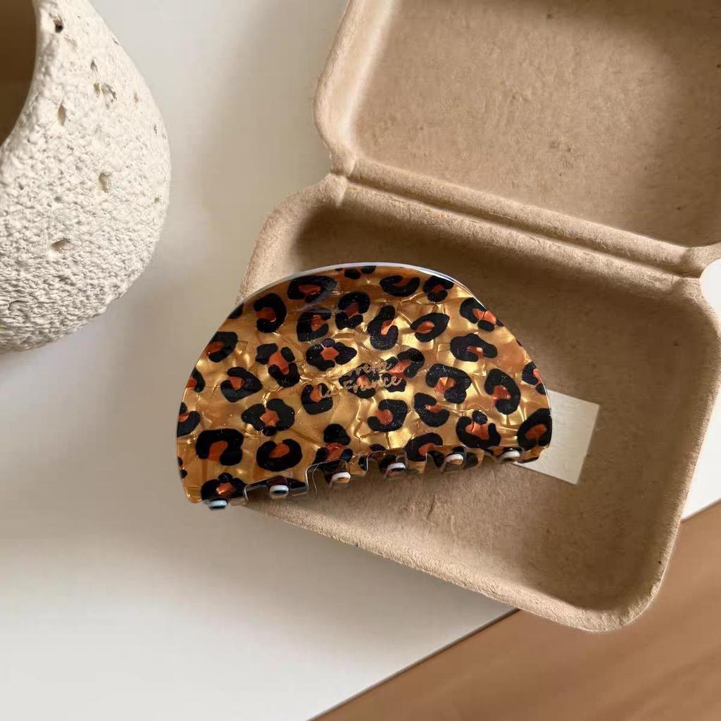 Korean Leopard Print Bow Hair Claw: Extra Large High-End Half Updo Clip for Women