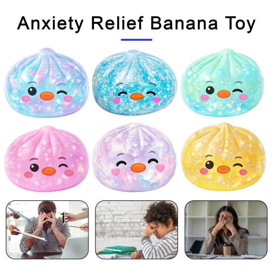 Cartoon Dumpling Squeeze Toy with Glitter, Stress Relief Dough Stress Ball Fidget Toy, Soft Simulated Steamed Bun Sensory Toy