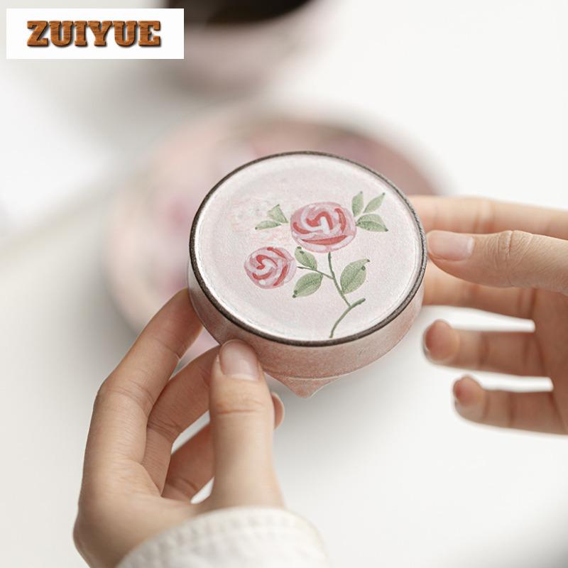 Powder Yin Hand-painted Rose Tripodia Teapot Cover Holder Handmade Cover Frame Zisha Pot Lid Shelf Coaster Teaware Accessories