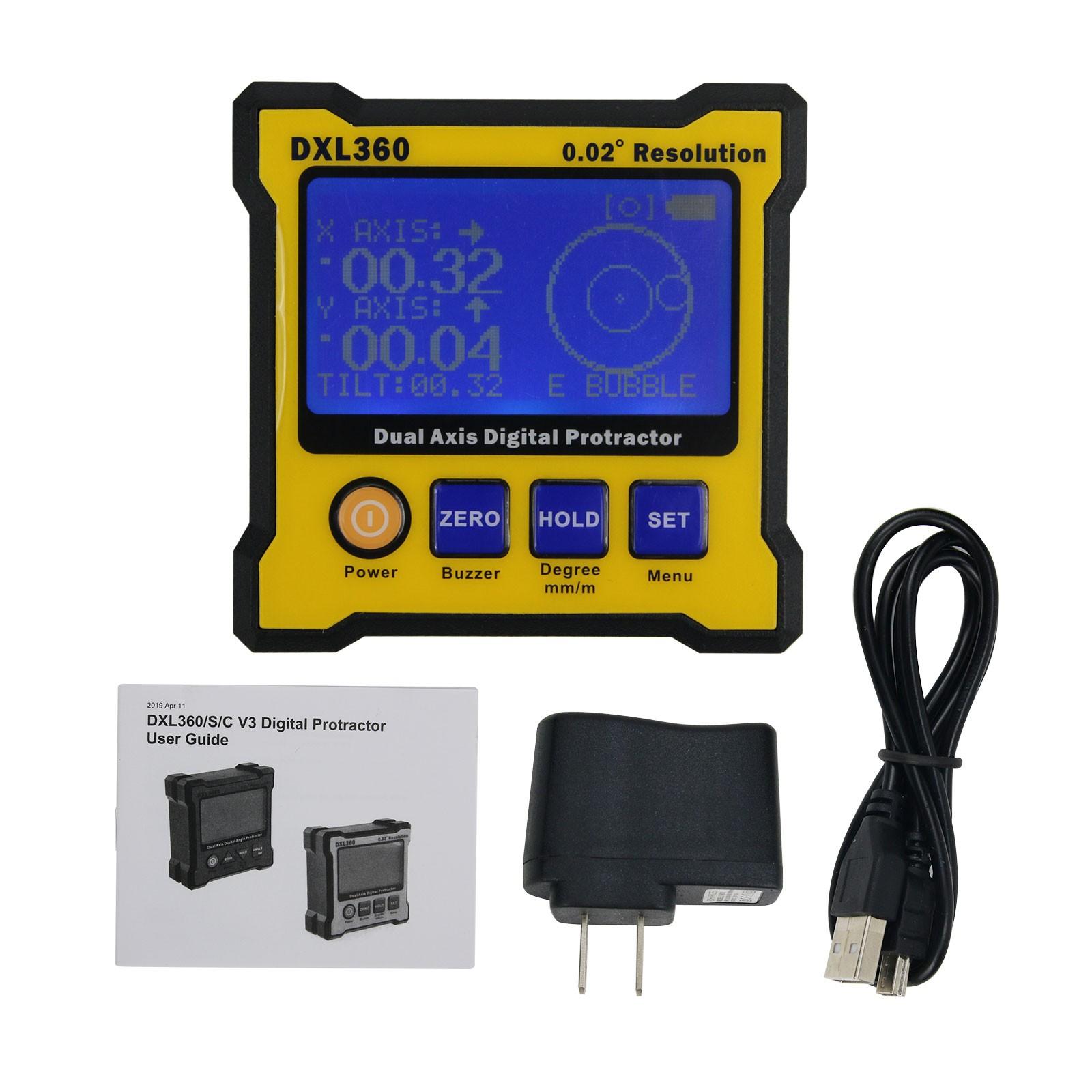 DXL360 Dual Axis Digital Angle Protractor Magnetic Mini Inclinometer Angle Finder 0.02° Resolution /