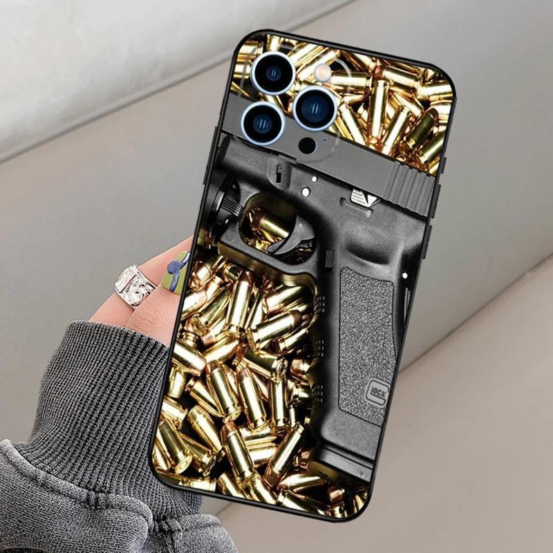Použitelné pro pouzdro na mobilní telefon iPhone15, Pouzdro na mobilní telefon s motivem zbraně a nábojů, Malované Anti-Drop je Anti-Drop Mobilní telefon.