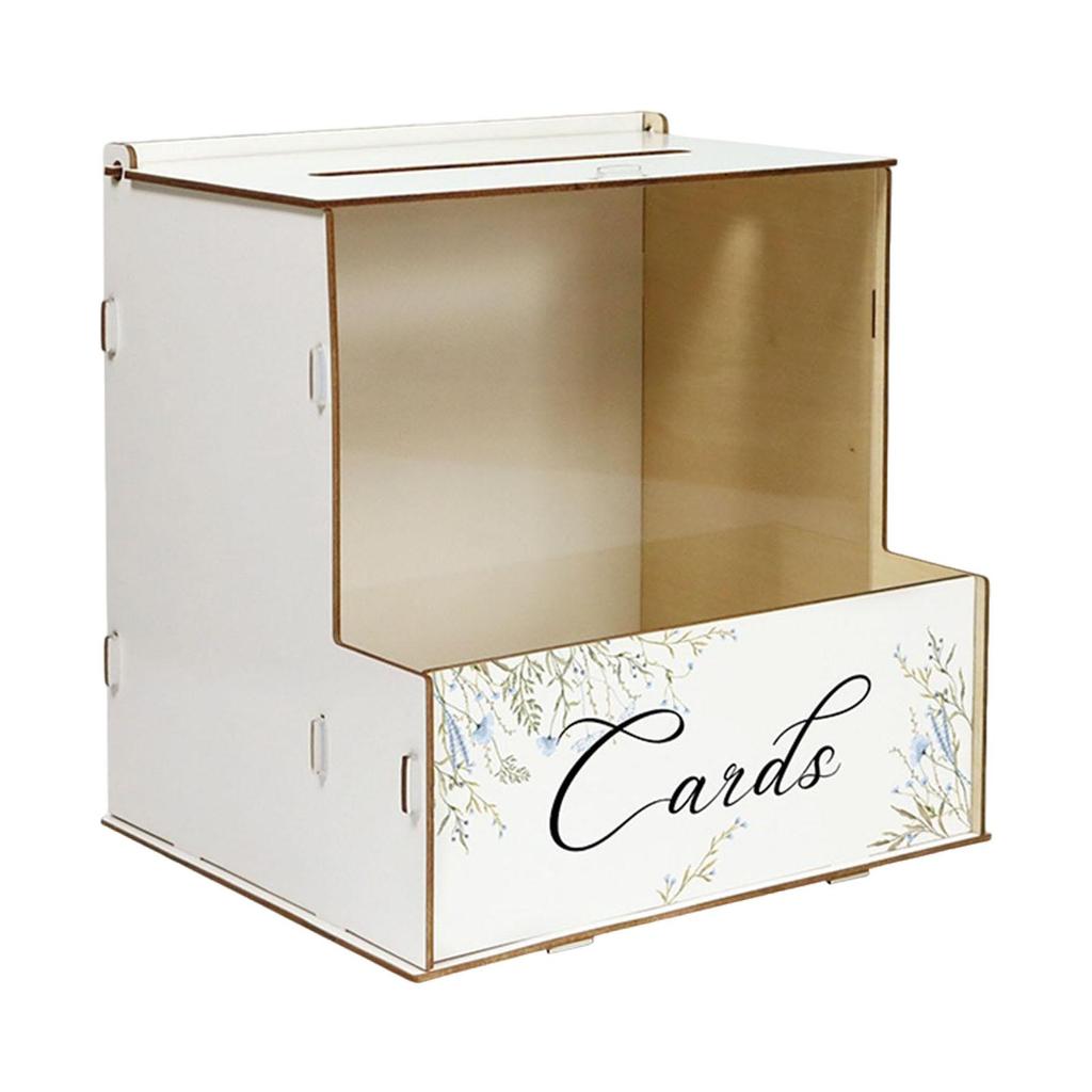 Wood Wedding Card Box with Flower Trough Gift Cards Box Rustic Card Collection Wedding Money Box for Table Centerpiece Decor
