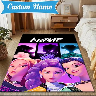 Covor Roz KPop cu Nume Personalizat, Covor de Modă pentru Sufragerie, Camere de Jocuri, Birou, Dormitor, Covoraș de Podea cu Design Jucăuș, Cadouri pentru Fani, Decor de Crăciun
