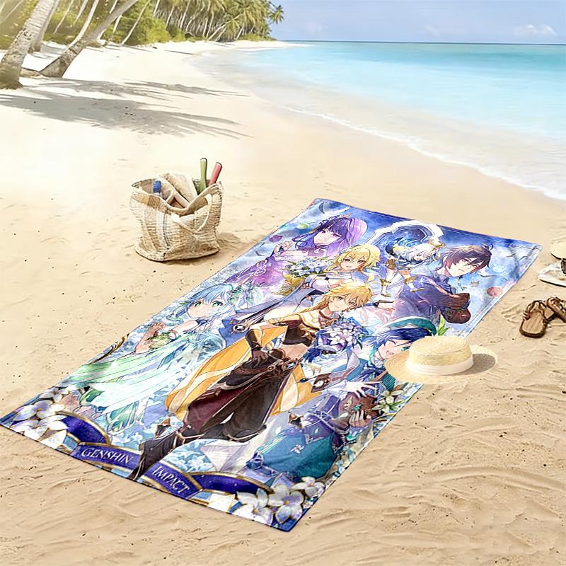 Genshin Impact Print Beach Towel, Large Soft Quick Dry Towel for Beach Camping Swimming