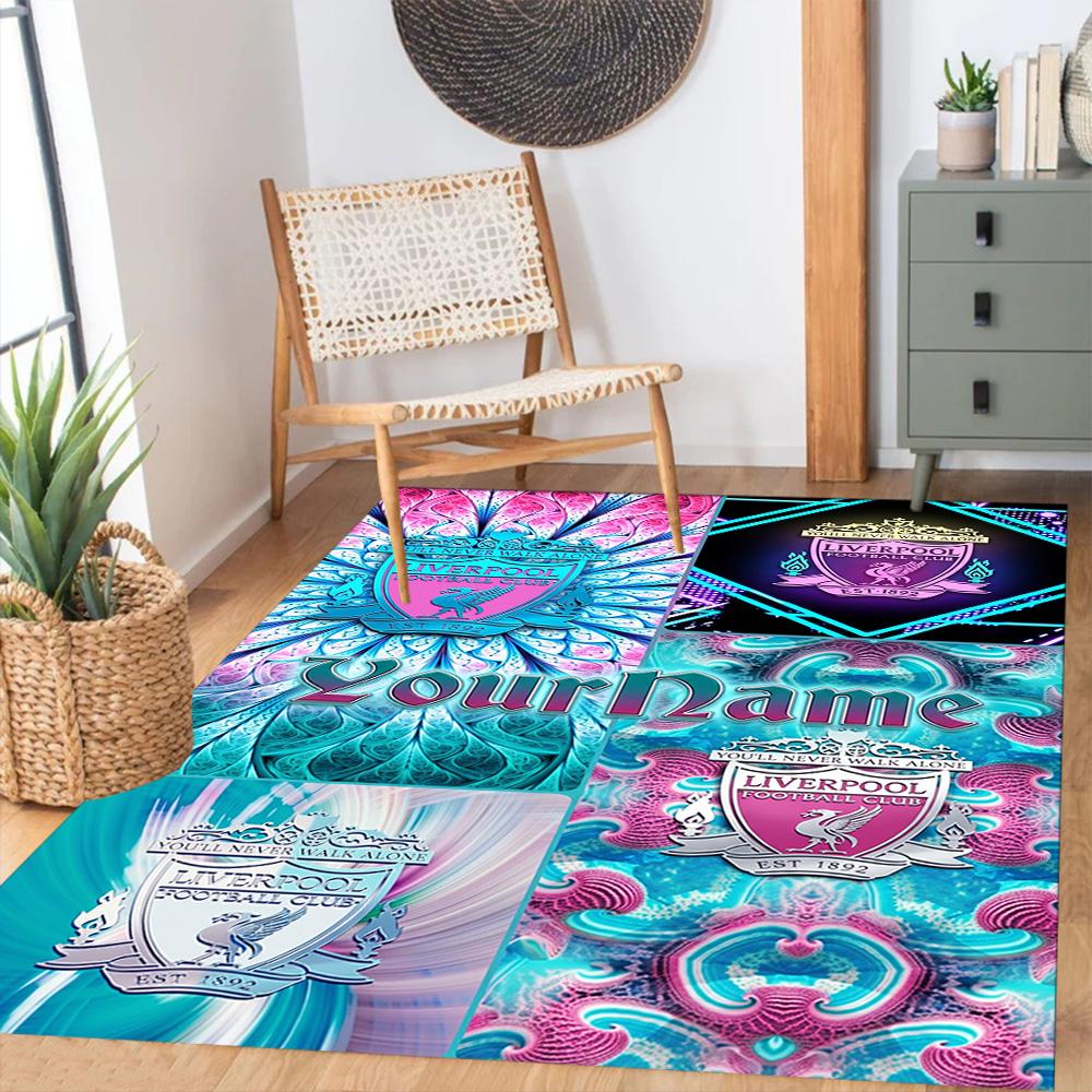 Liverpool Customize Text Floor Mat Design for Playrooms Dining Room Game Room Living Rooms Anti-slip Rug Anime Office Decor Perfect Gift for Women/Men