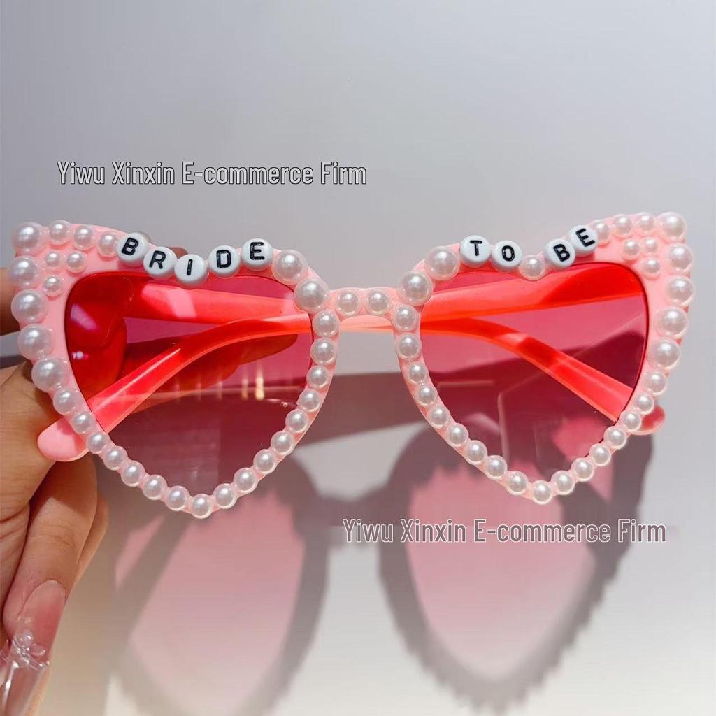 Crystal Heart Bride Sunglasses with Rhinestones & Pearls - Women's Bachelorette Party Accessory