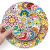 50 Cute Smiley Flower Stickers – Childlike Q Version for Journals, Water Bottles, Cars, and Helmets