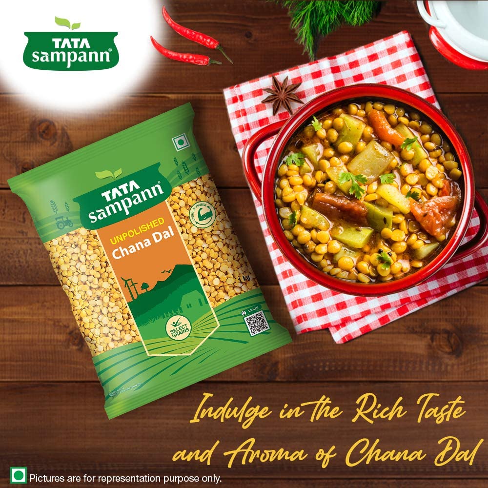 Tata Sampann Unpolished Chana Dal 1 kg Premium Quality Pulses For Cooking Soups Salads Snacks Kitchen Essential