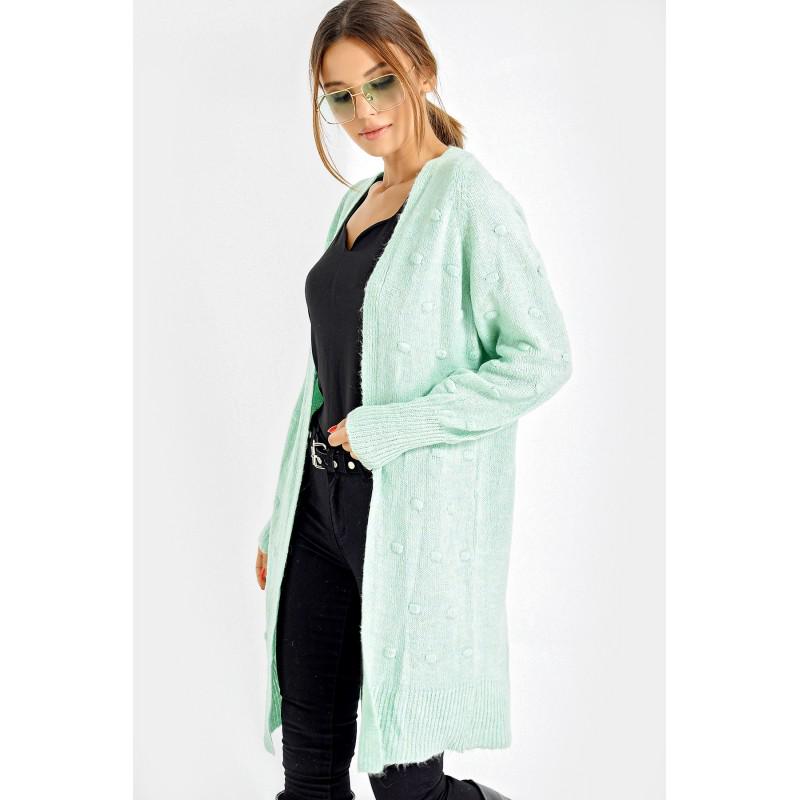 

Длинный кардиган с помпонами