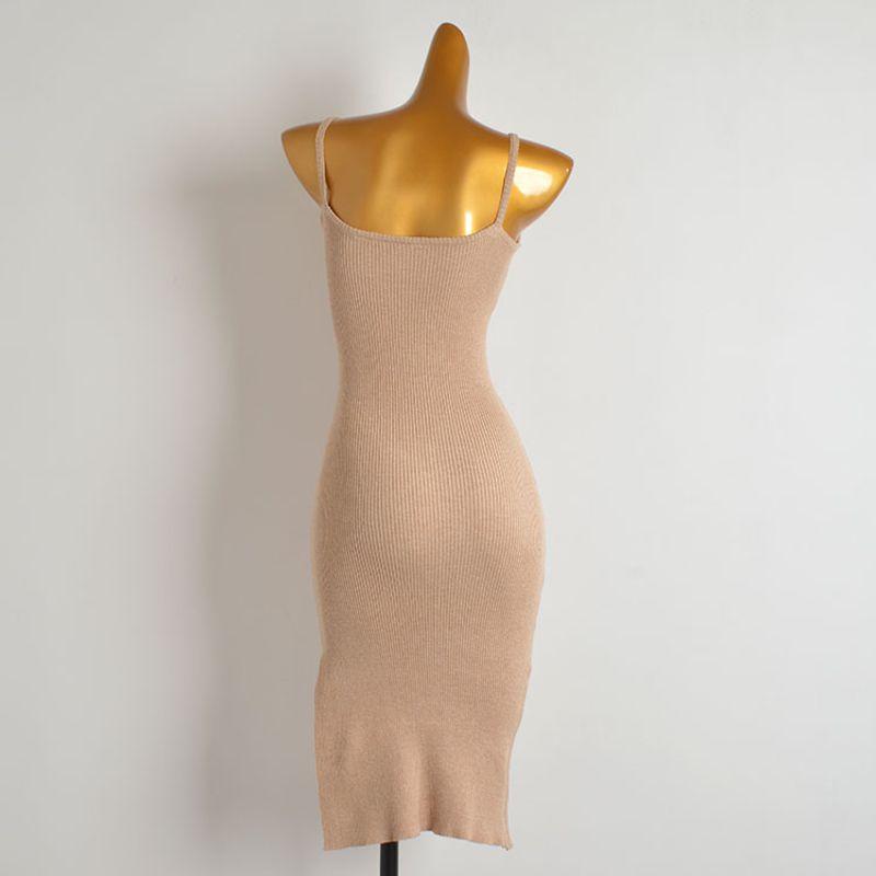Spring and Summer New Arrival Pure Color Sexy Sleeveless Knitting Dress Women's Clothing Silm Sheath Slit Base Suspender Dress