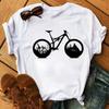 Spring Summer Ladies Floral Bicycle Pattern Fashion Cartoon Print White Letter T-shirt Woman Clothes T Shirt Tops Tee Graphic