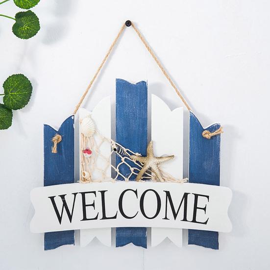 Coastal Welcome Door Sign Nautical Beach Theme Wooden Hanging Plaque with Rope Rustic Door Hanger for Front Door Patio Wall Decor