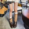 Ma Sichun of the Same Style~ Height Increase 4cm Fashionable Buckle with Round Head Splicing Thick Heel Knight Boots Women's Stacked Short Boots
