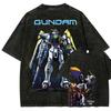 Gundam Wing T-Shirt Herren XXXG01W Heero Yuy Vintage Säurewäsche Mecha Streetwear Übergroß Retro Japanischer Anime Grafik-T-Shirts