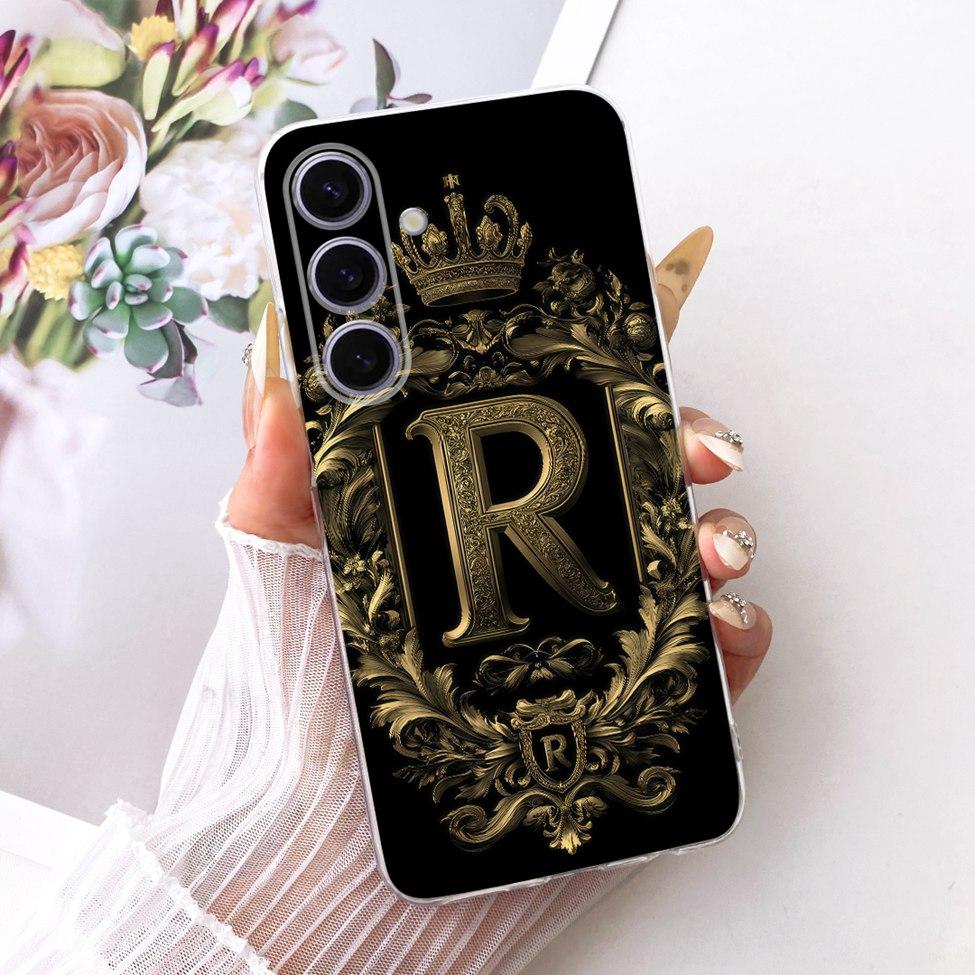 Pouzdro Pro Samsung S24 Kryt Průhledné Luxusní Koruna Písmena A-Z 2D Plochý Vzor Měkké Pouzdro Pro Samsung Galaxy S24 SM-S921B