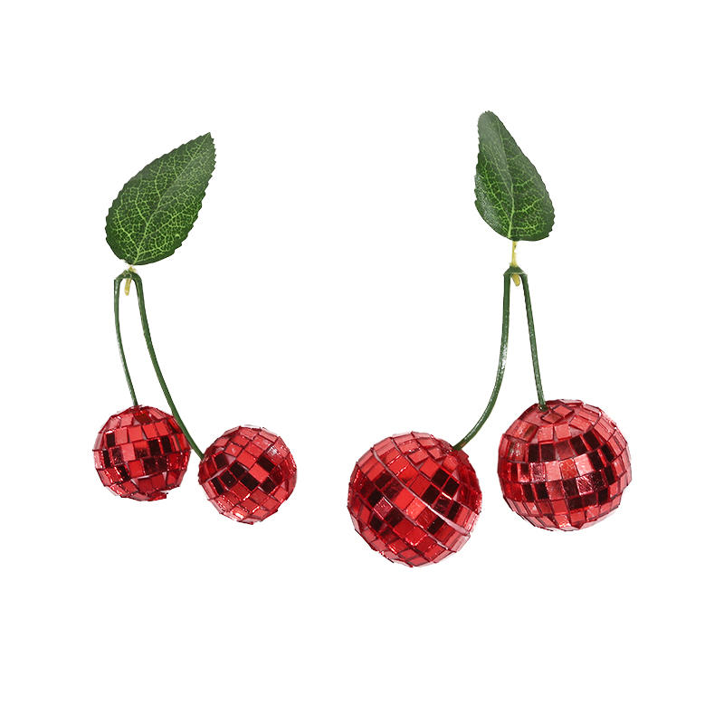 Disco Ball Cherry Decoration Pendant Decoration Room Decoration Mirror Ball with Leaf Props