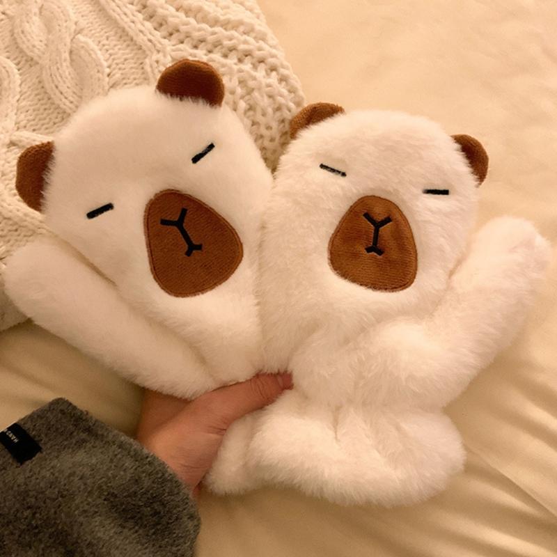 Lovely Plush Capybara Cartoon Scarf and Glove Set for Warmth Stylish Winter Wear Handwear and Neck Gaiter for Women Kids