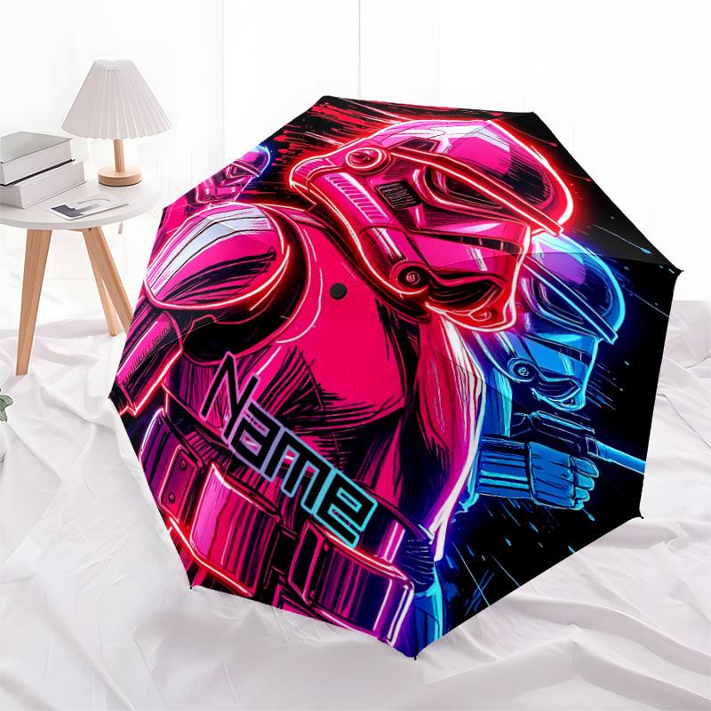 1pc Darth Vader Custom Name Automatic Folding Umbrella - Compact 8-Rib Design, Durable Plastic & Iron, Daily Use 025