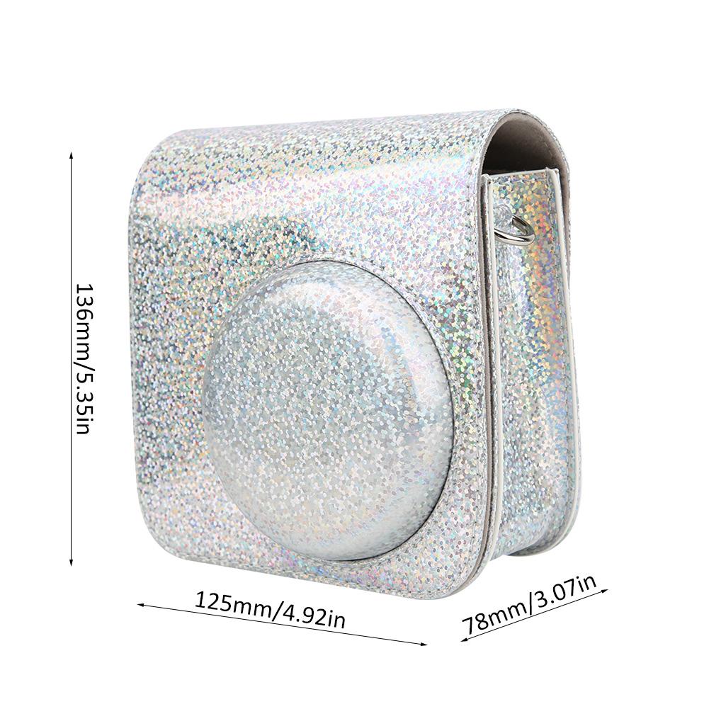 Sparkling Color Vintage PU Lther Camera Portable Bag Case  ive Pouch Cover with Shoulder Strap For     8/ 8+/ 9(Sparkling Pink )