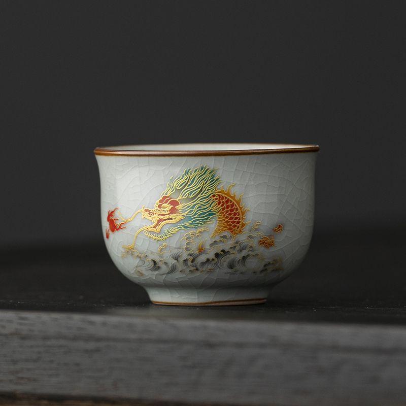 Exquisite Ru Kiln Master Teacup, Guest Ceramic Cup Tasting Kung Fu Tea Drinking Tea Set Teaware Sets