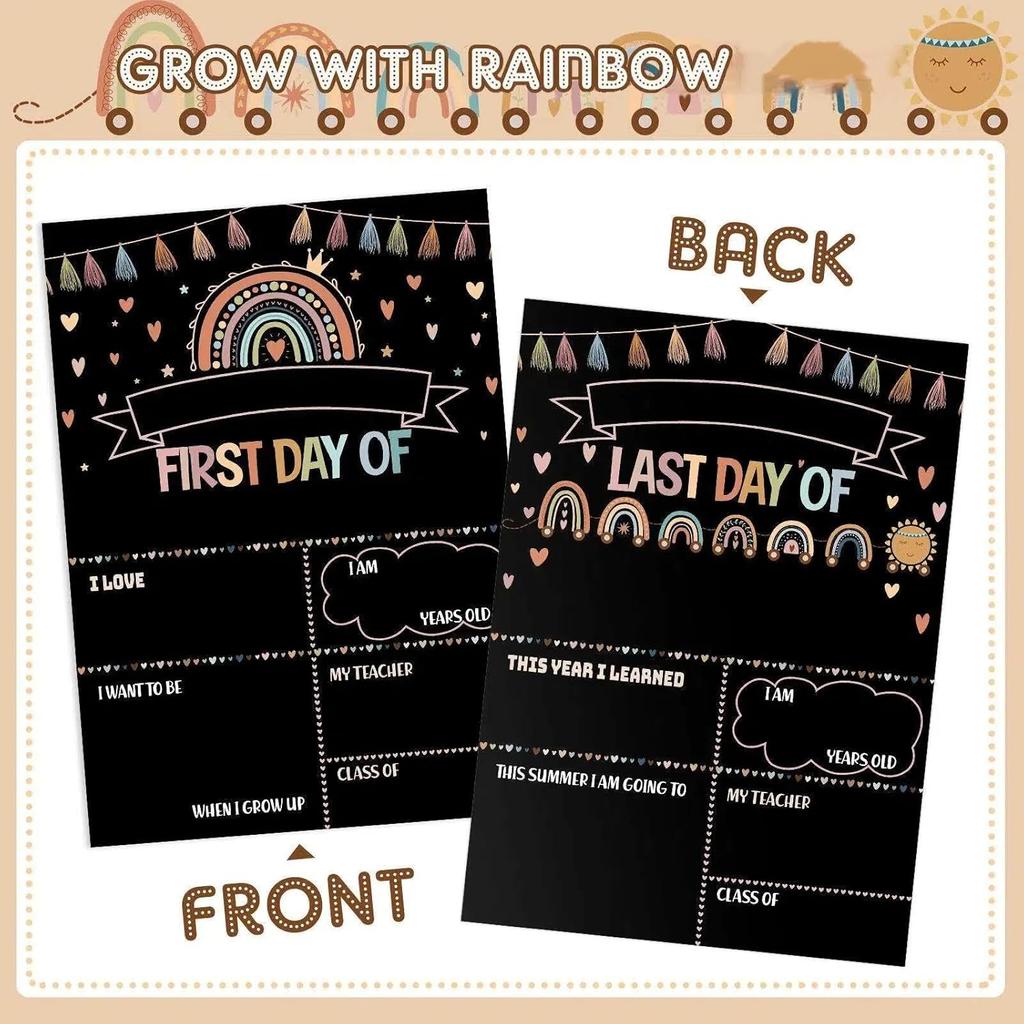 First Day and Last Day School Board Boho Back to School Sign School Chalkboard First Day Photo Prop Sign Rainbow 1st Day Chalk Board for Kids