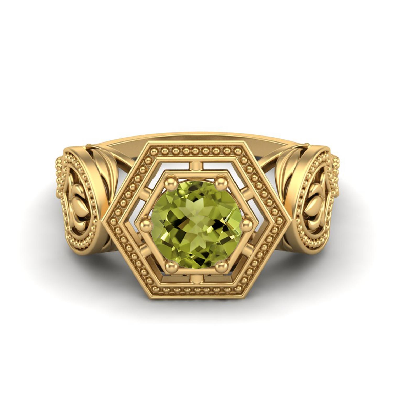 

Шестигранное геометрическое женское обручальное кольцо из стерлингового серебра 925 пробы с позолотой (вермей), с круглым перидотом 6 мм 10 жёлтый