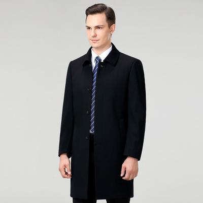 Frühling Neue Herren Mittel- und Langer Trenchcoat Mittelalter Revers Schwarz Lässig Große Größe Papa Mantel