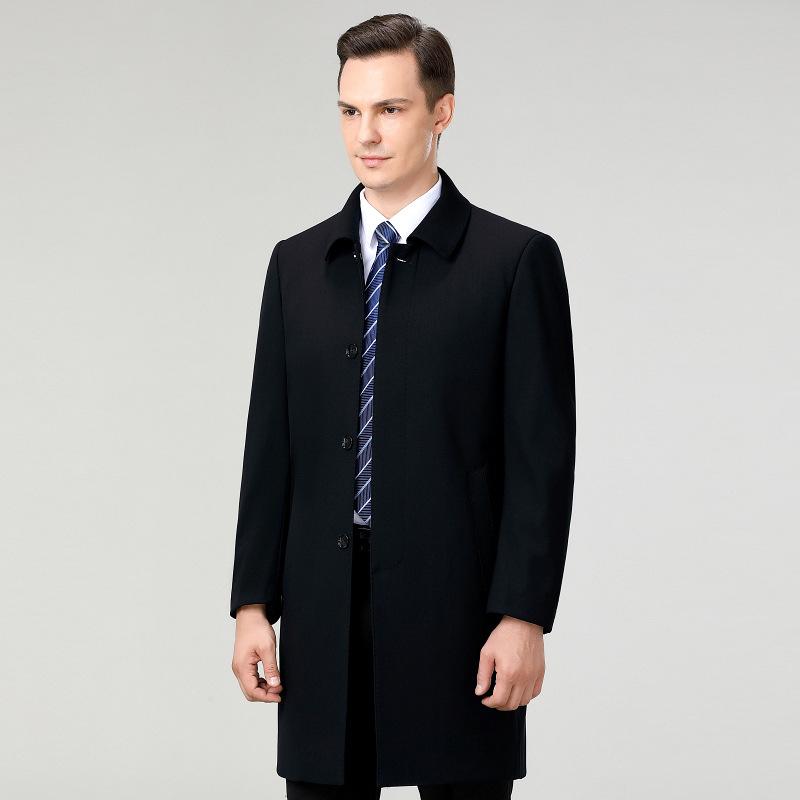 Spring New Men's Medium and Long Trench Coat Middle-aged Lapel Black Casual Large Size Dad Coat