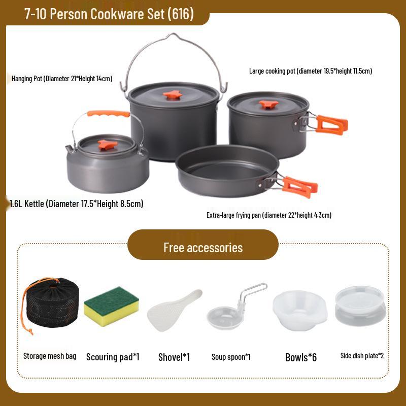 Portable Outdoor Camping Cookware Set: Folding Aluminum Alloy Pots & Kettle