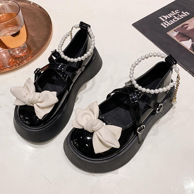 

JK маленькие кожаные туфли женские весна-осень на платформе с бантом 2025 новые туфли Мэри Джейн в японском стиле с круглым носком 40