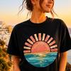 Comfort Colors Sunset Beach Shirt, Coastal Ocean Graphic Tee, Retro Summer Vacation T Shirt, Cute Travel Tee, Only Print- Not Real Painting