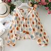V Neck Pleated Polka Dot Sun Protection Shirt Women's Bubble Sleeve Loose Chiffon Shirt