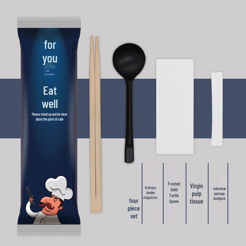 Disposable 4-Piece Cutlery Set with Chopsticks & Spoon