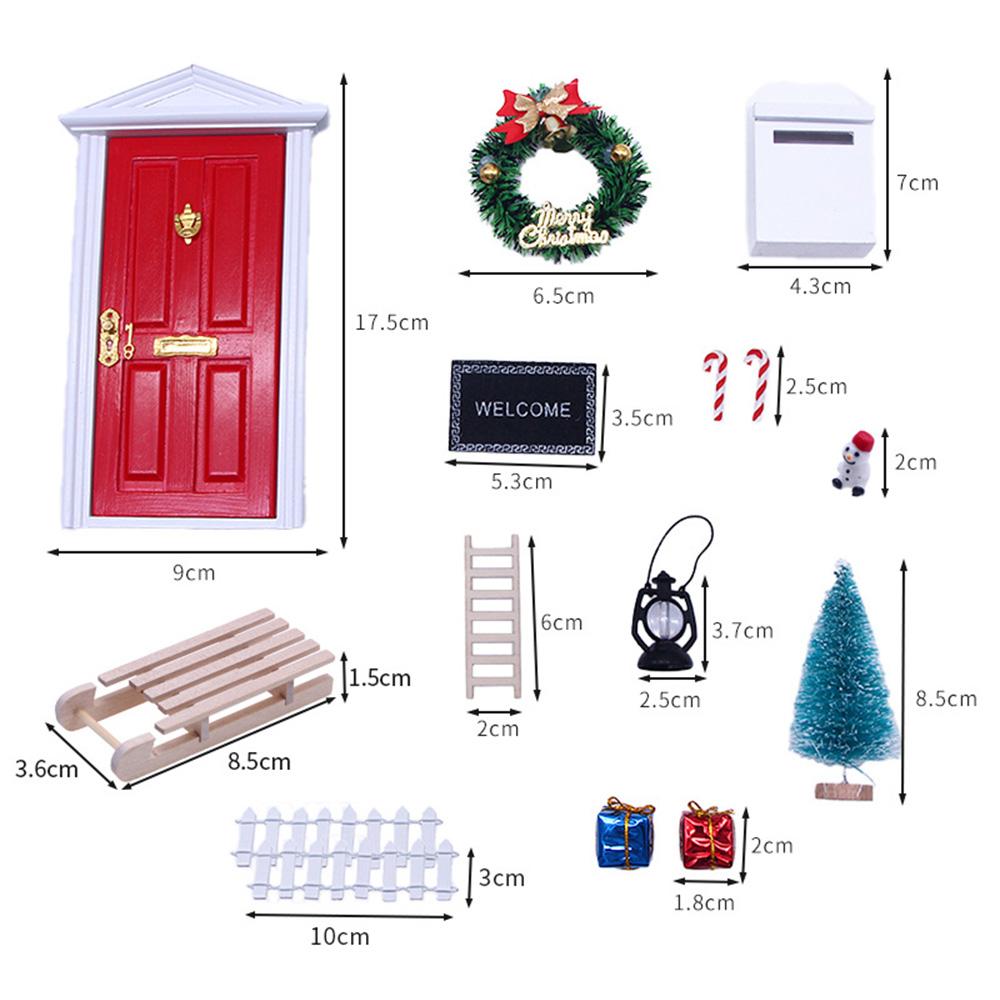 Christmas Elf Door, 2025 New Christmas Elf Wooden Fairy Set Mini Wooden Tiny Door,Christmas Mini Accesories Wooden Door Dollhouse Furniture DIY Craft