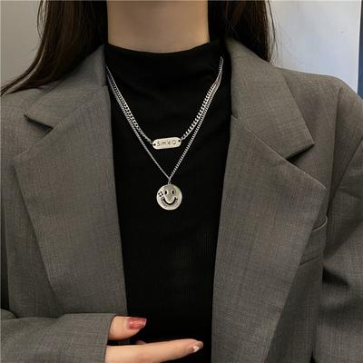Fashionable Non-fading Metal Thin Chain Smiley Double-layer Chain New Niche Design Personalized Necklace Women's Titanium Steel Necklace